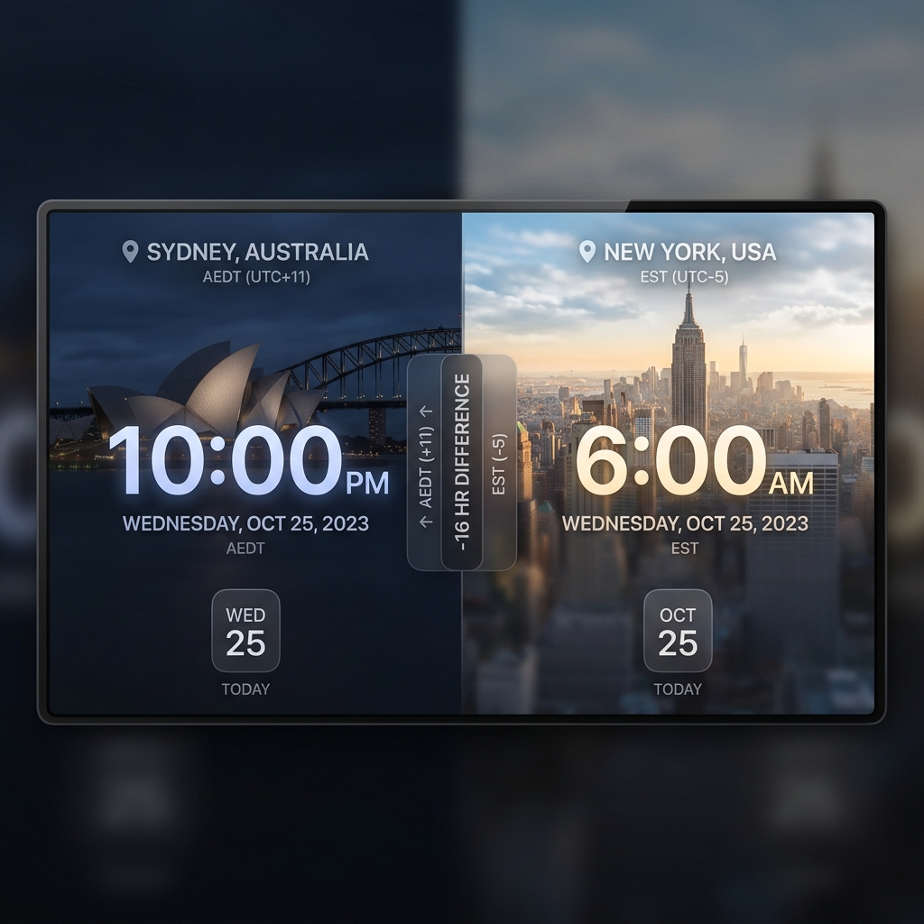 Visualization of the 16-hour time difference between AEDT and EST