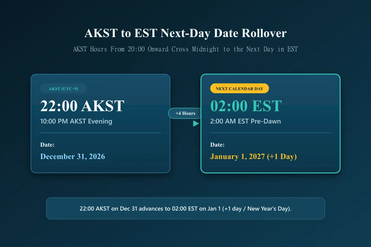 AKST to EST conversion showing next day rollover