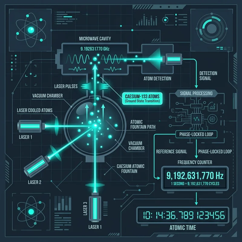 Technical illustration of a Caesium-133 atomic clock frequency counter