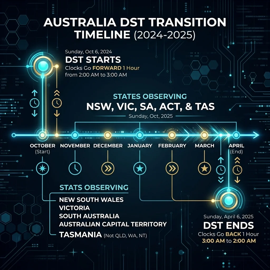 Australia DST Legislative and History Timeline showing standard time progression