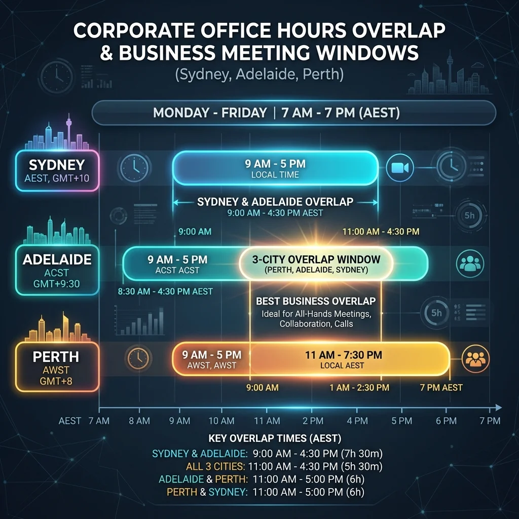Australian Business Hours Infographic showing meeting overlap windows