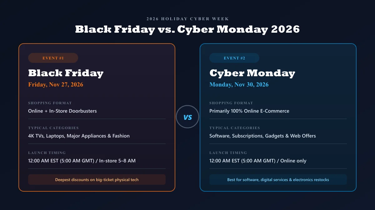 Black Friday vs Cyber Monday 2026 comparison