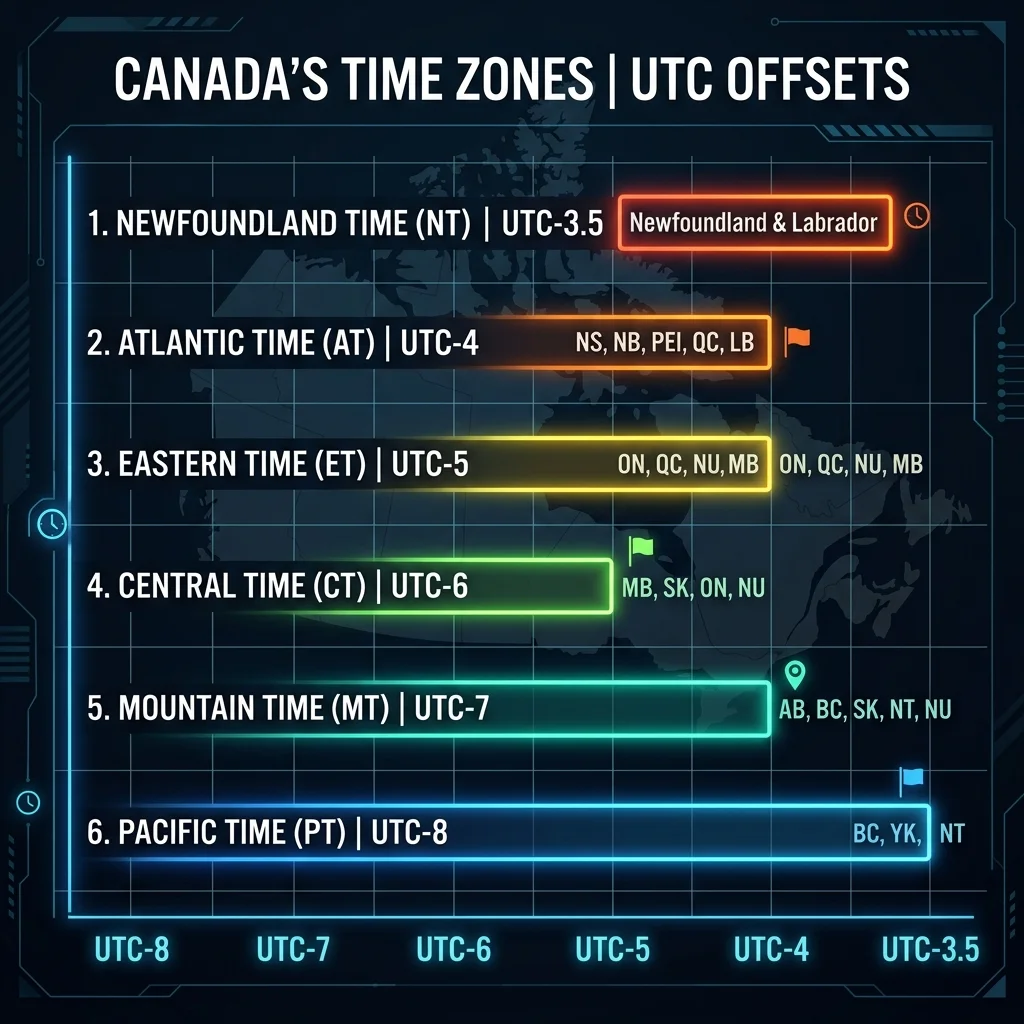 Canada UTC Offset Infographic comparing standard and daylight offsets