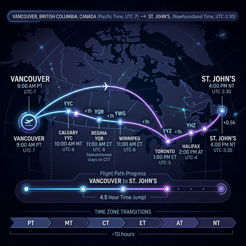 Cross-Canada Travel Timeline from Vancouver to St. John's