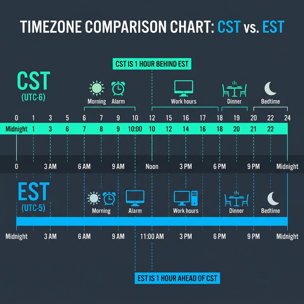 GMT to EST featured image showing live time conversion - CST to EST Converter (Live) + Current Time & 24-Hour Chart