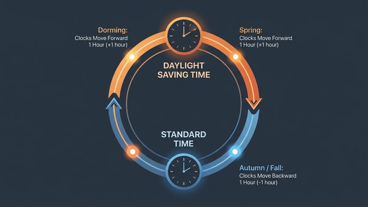 Daylight Saving Time annual cycle showing spring forward and fall back transitions