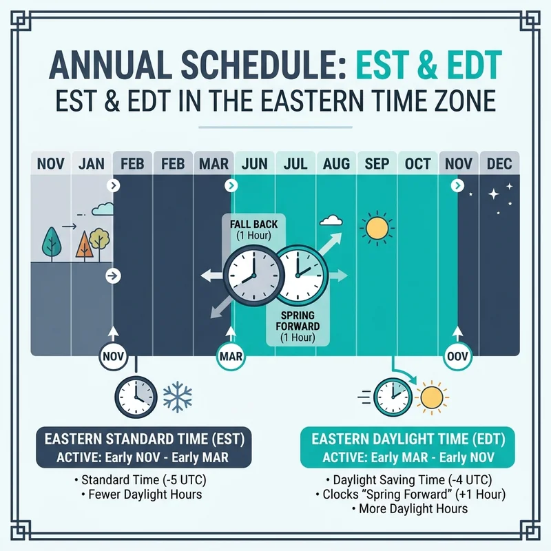 Seasonal calendar showing the months when EST and EDT are active