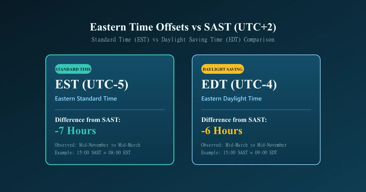 EST and EDT UTC offset comparison for SAST scheduling