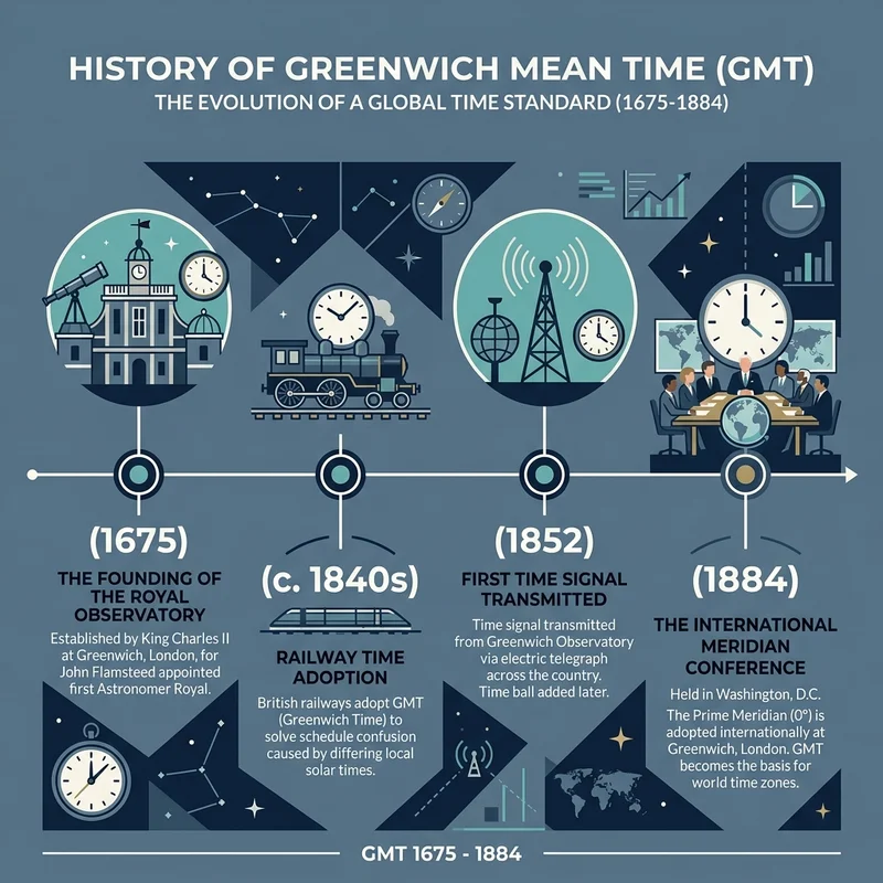 Timeline of Greenwich Mean Time (GMT) history from 1675 to 1884