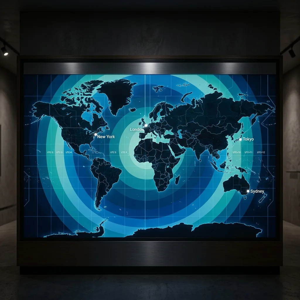 World time zone map showing GMT offsets from the Greenwich meridian