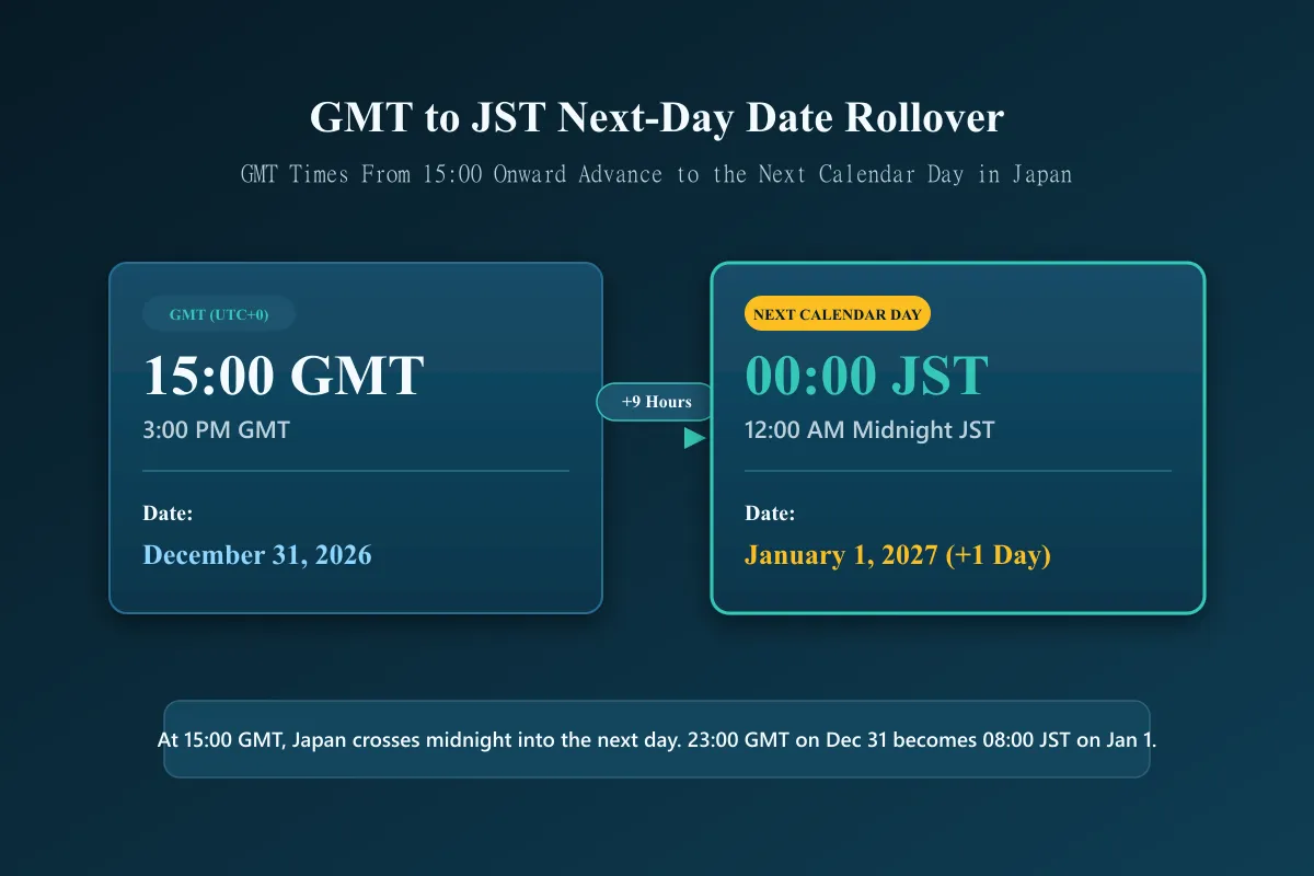 GMT to JST conversion showing next day date rollover
