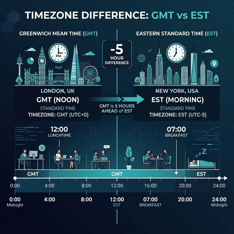 GMT to EST time zone timeline comparison