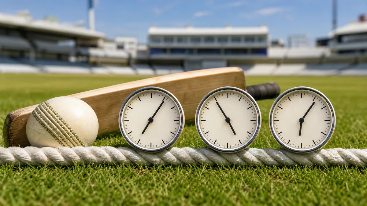 ICC Women's T20 World Cup 2026 BST to GMT conversion image showing cricket ball, bat and analog clocks for GMT, EDT, PKT and IST match time planning