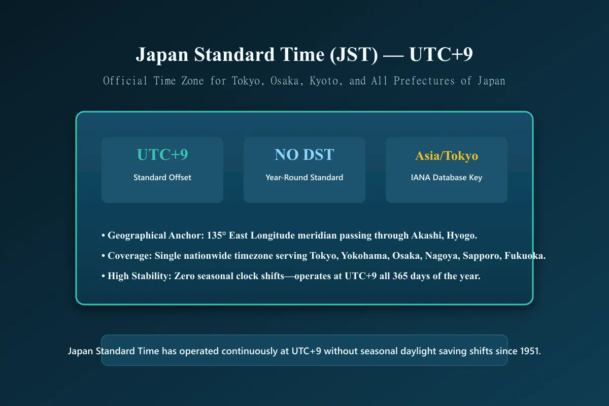 Japan Standard Time JST UTC plus nine timezone illustration