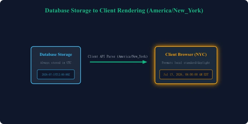 Database storage to client rendering workflow for America/New_York location ID