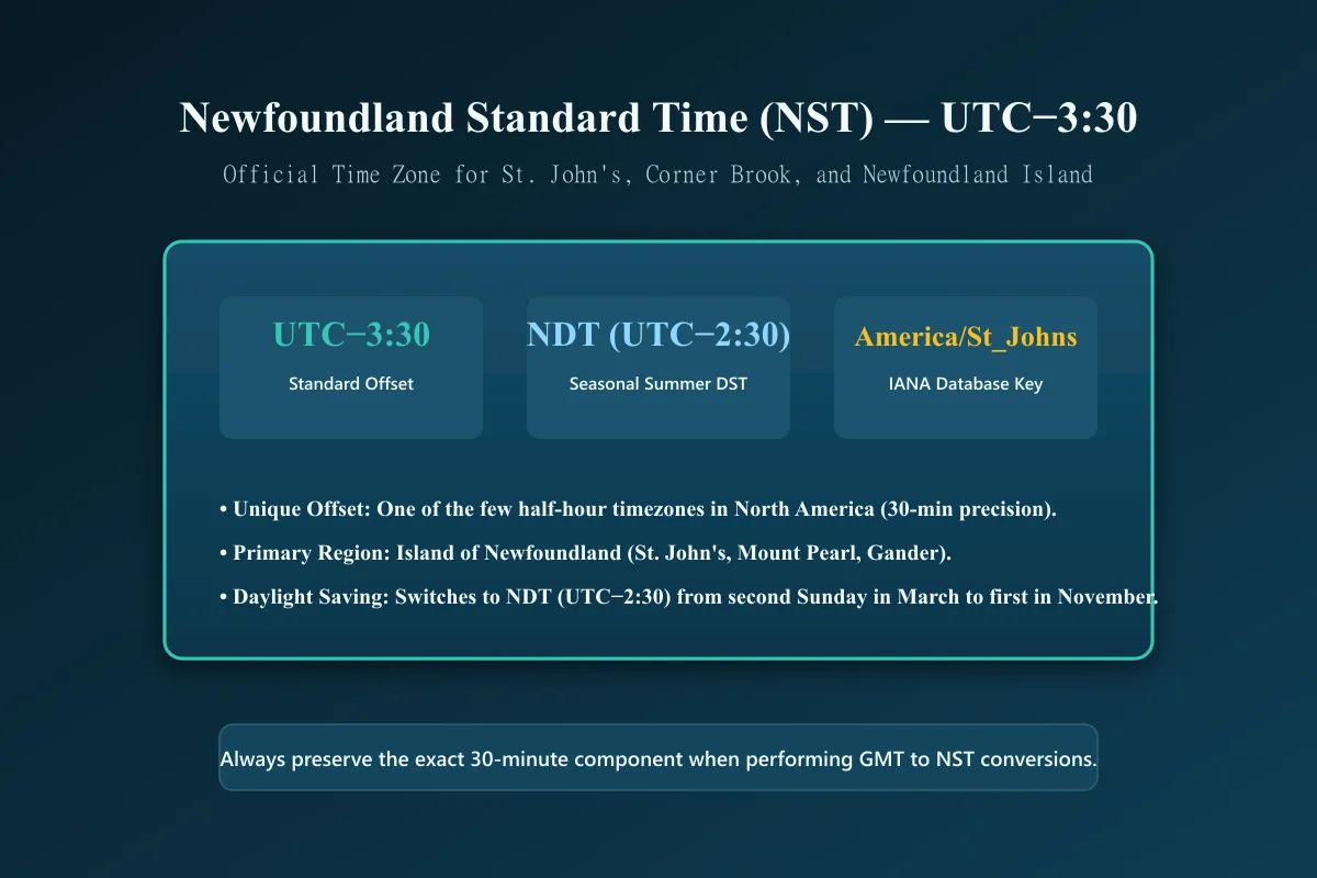 Newfoundland Standard Time NST UTC minus three thirty timezone illustration