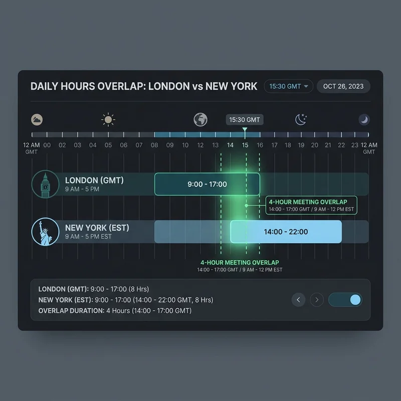 Daily business working hours overlap between London and New York
