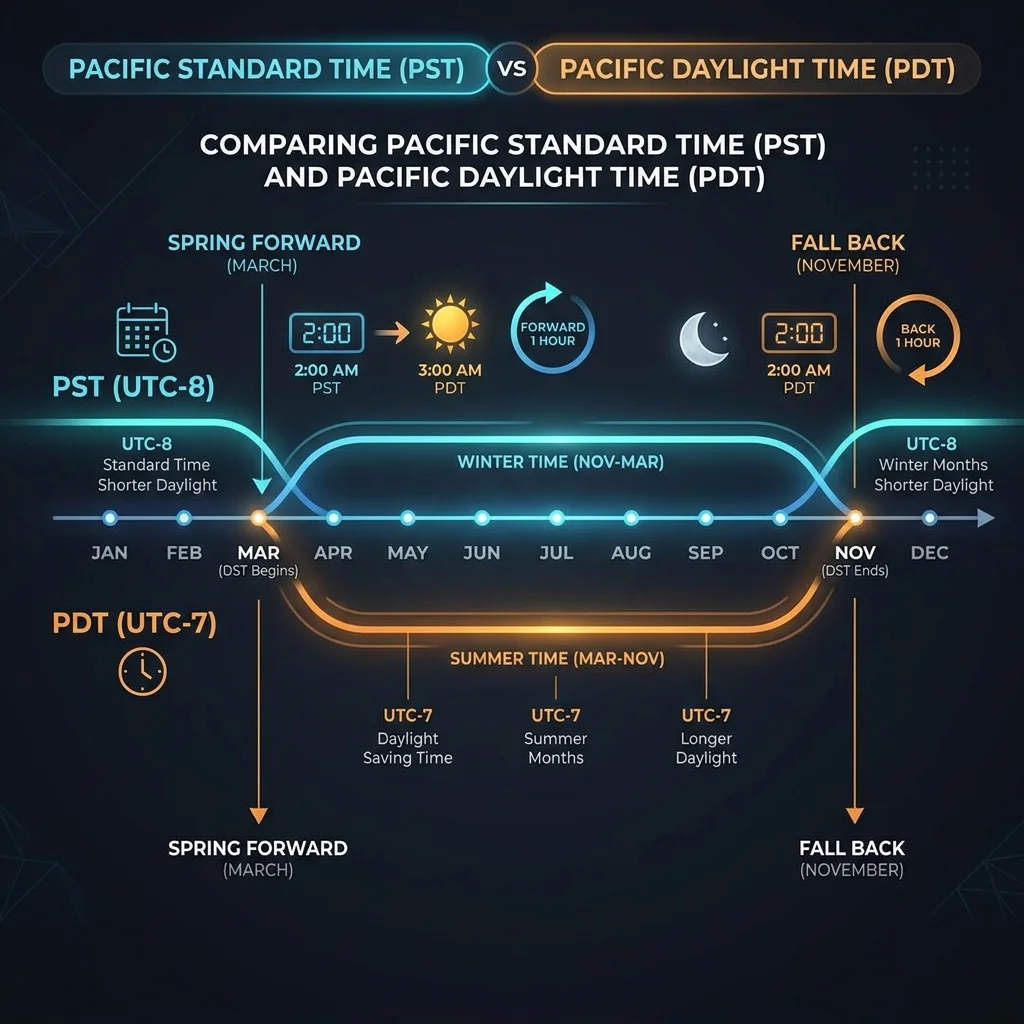PST vs PDT Timeline showing transition points
