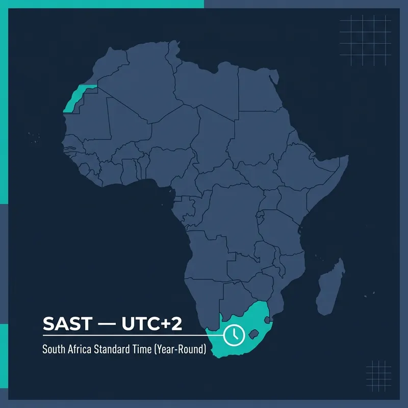 South Africa Standard Time SAST UTC plus two timezone illustration