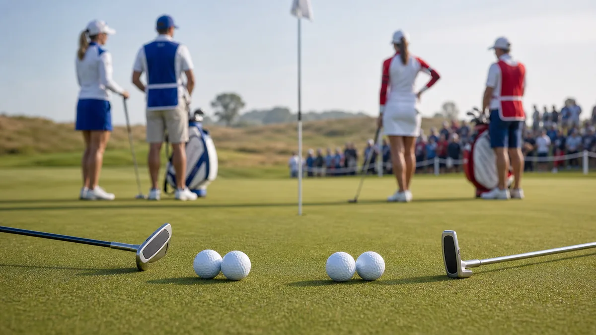 Solheim Cup 2026 foursomes fourballs and singles match play image showing golf balls and team players on a championship green