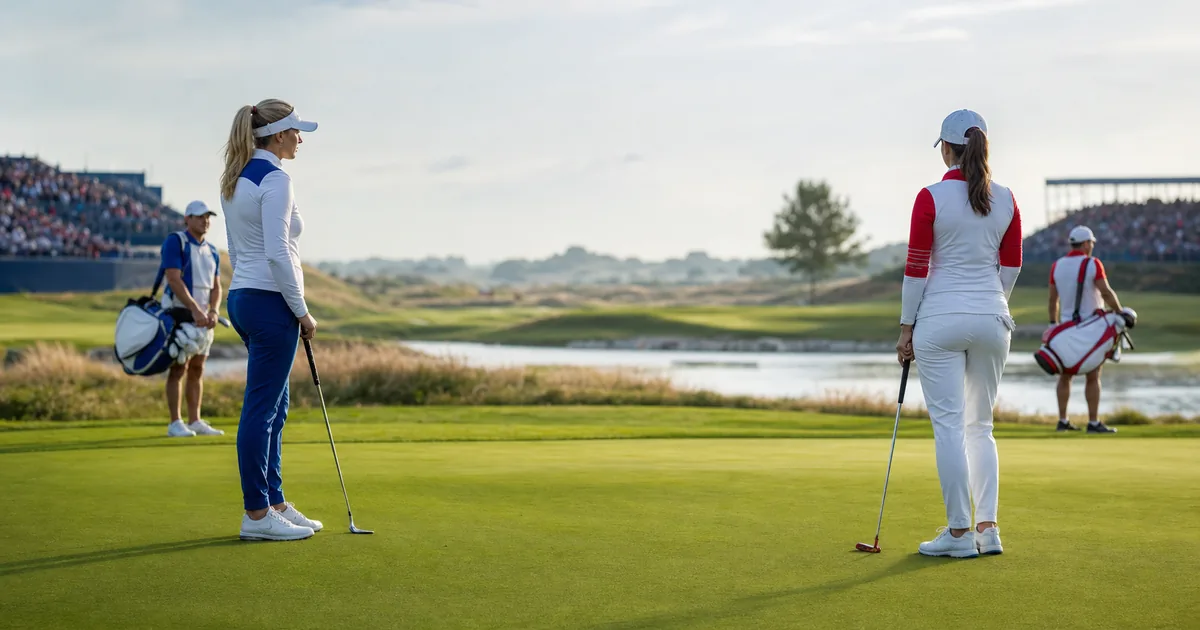 Solheim Cup 2026 schedule GMT and EST timezone guide showing women's team golf at Bernardus Golf in the Netherlands - Solheim Cup 2026 GMT time