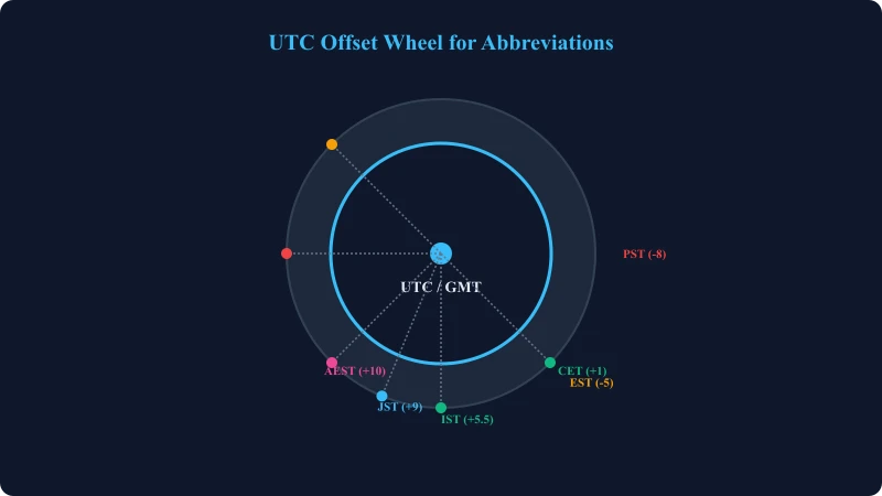 UTC Offset Wheel displaying global timezone abbreviations