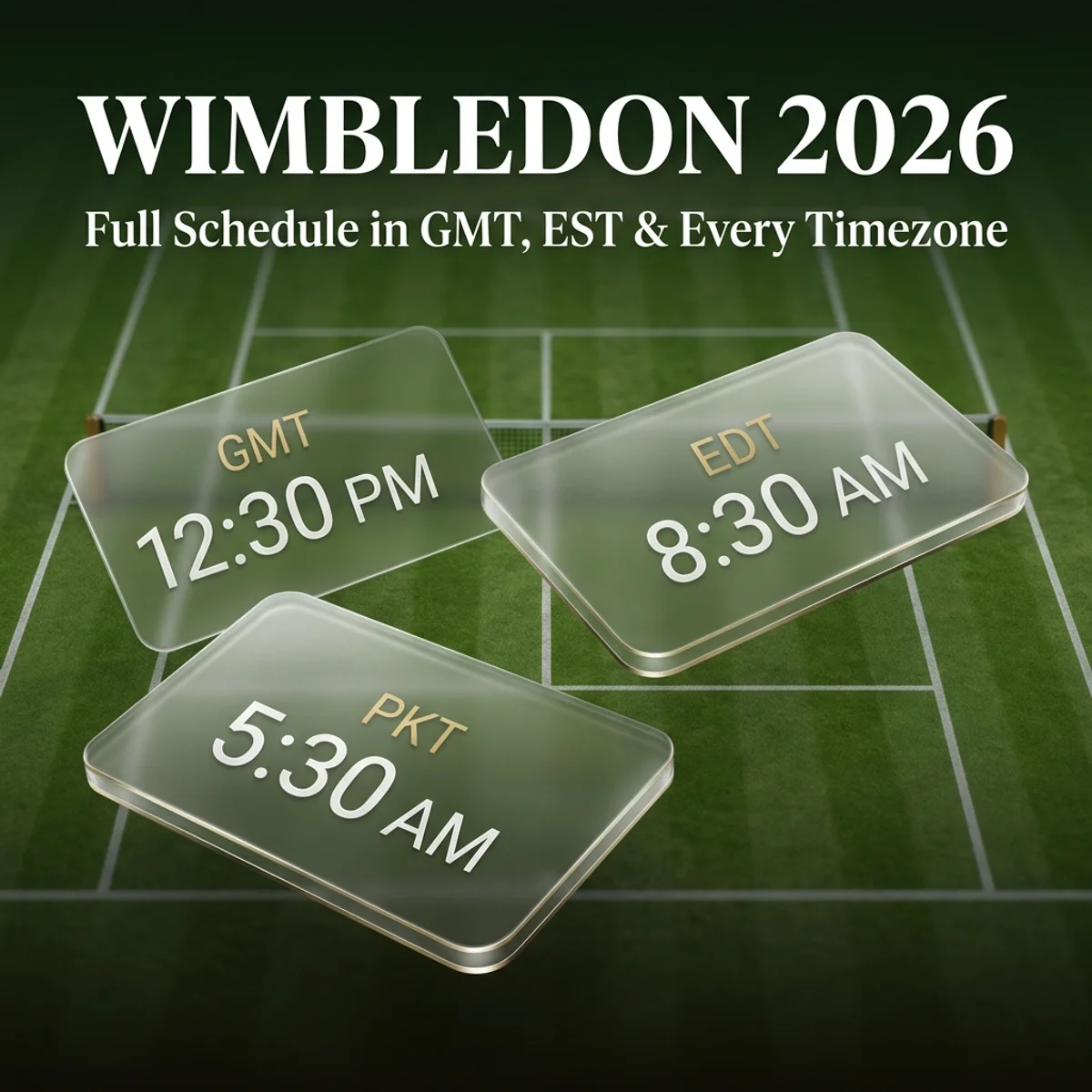 Wimbledon 2026 full schedule in GMT and EST timezone guide showing Centre Court start times worldwide - Wimbledon 2026 GMT time